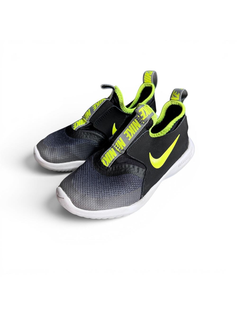 Nike Flex Runner Slip-On Running Shoes – Black/Volt Green – Kids Size 10.5C